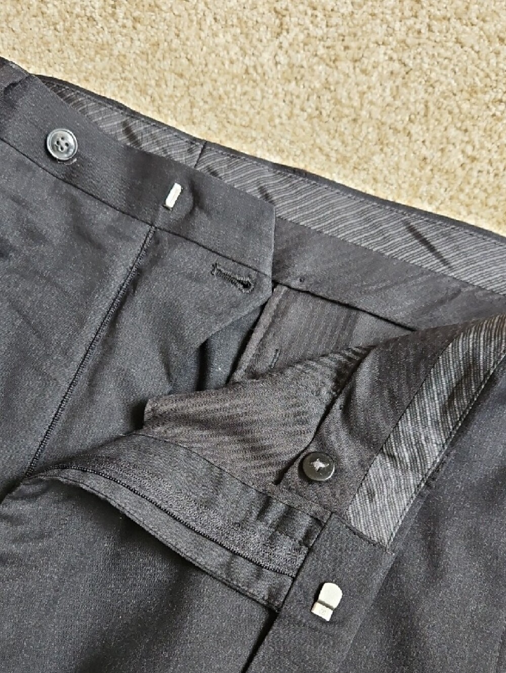 Custom Made Size 36x32 Men's Black Dress Pants Wool With Satin Lining - Picture 5 of 10